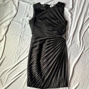 Calvin Klein Black Pleated/Embellished Size 8 Sheath Dress